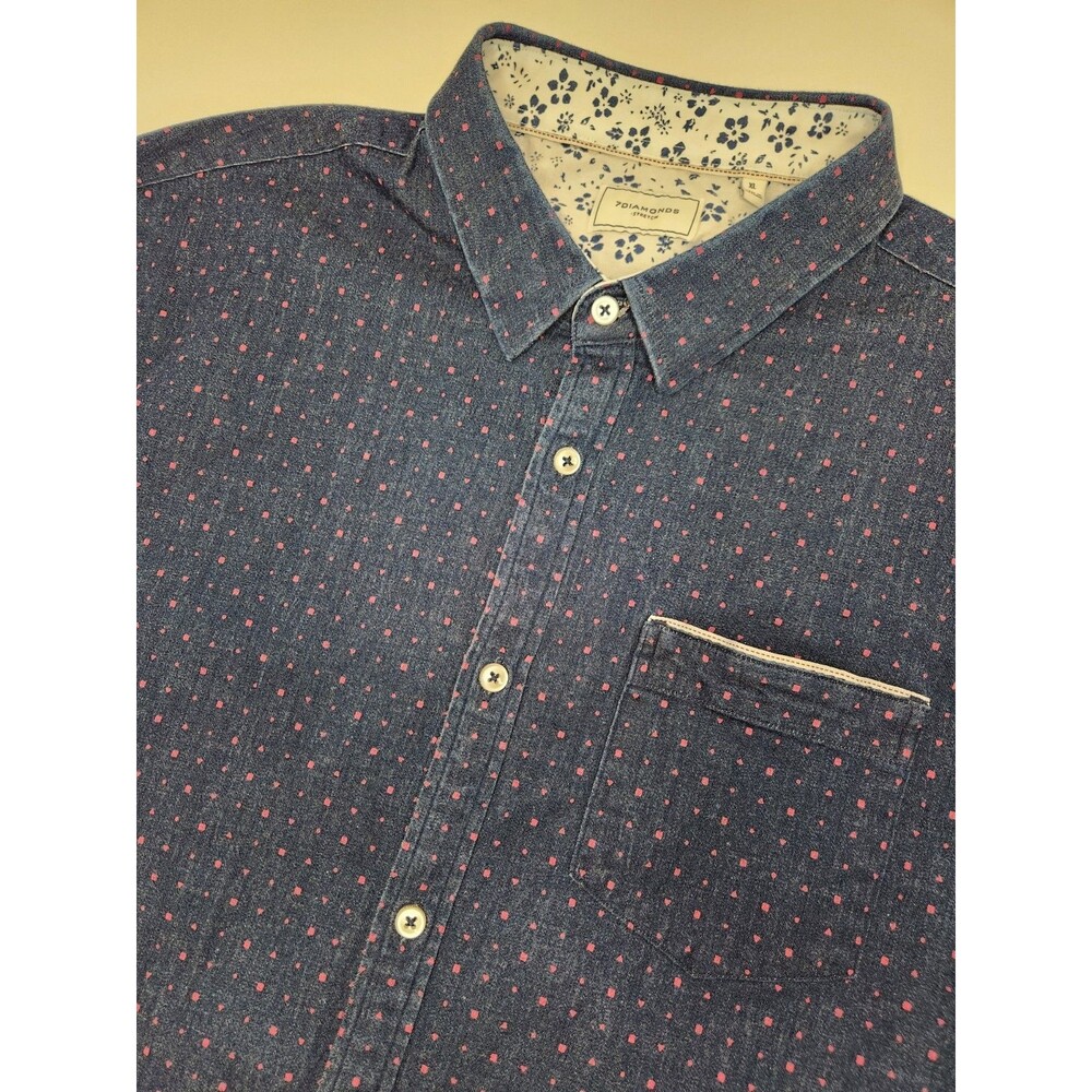7 Diamonds Audio Tree Denim Stretch Woven Shirt Men's‎ XL Blue S/S Button Up